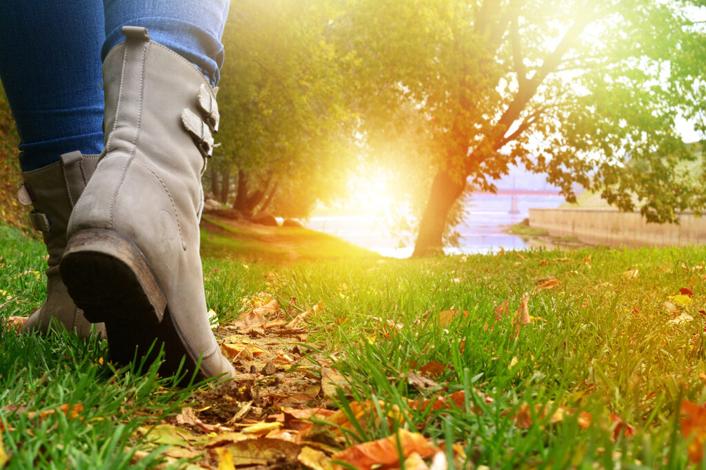 Female Legs In Grey Shoes And Jeans Walking On The Autumn Forest. Let therapy for depression and anxiety in Virginia set you on the path to finding peace in today's crazy world. 