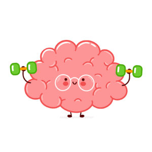 A cartoon graphic of a brain lifting dumbbells while smiling. This could represent the mental toughness that supports athlete performance. Contact an equine therapist in Virginia by searching for equestrian therapy in Powhatan, VA. They can offer anxiety therapy in Powhatan, VA and other services today. 