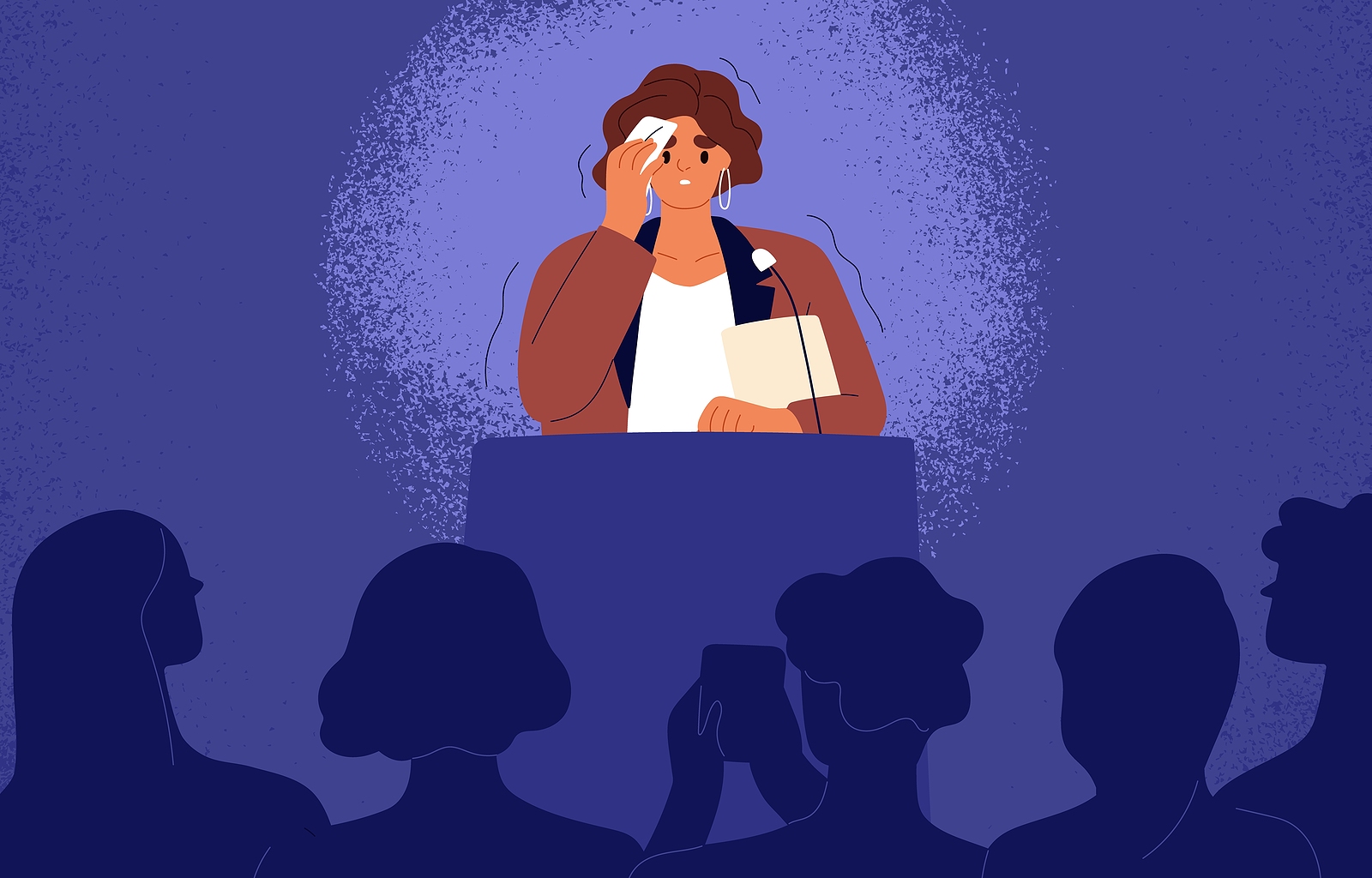 Close-up of a microphone on stage with a blurred audience in the background. Do you experience performance anxiety when public speaking? Equine-assisted EMDR therapy in Richmond, VA, can guide you toward calm and clarity.