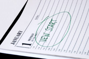 January planner page with “NEW START” circled in green, reflecting a fresh beginning during depression treatment in powhatan, va. A supportive image for working with a depression therapist in powhatan, va or exploring depression treatment in richmond, va. 